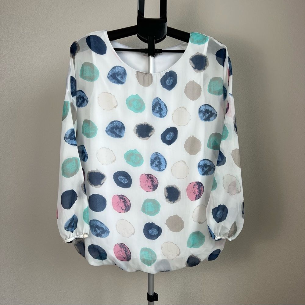 Heine Polka Abstract Dot Blouse Women 42 EU L Sheer Artsy Capsule Wardrobe